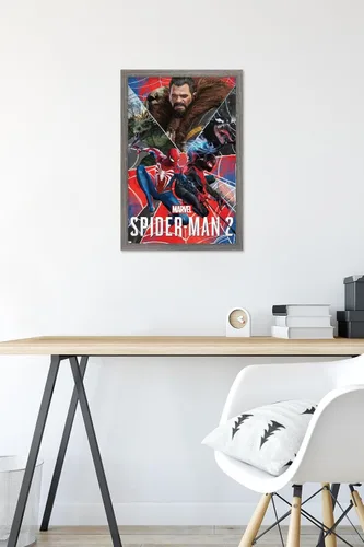 Vista 6 de Trends International Marvel's Spider-Man 2 - Póster de pared de grupo, 22.4 pulgadas de largo x 14.7 pulgadas, versión enmarcada de madera de granero