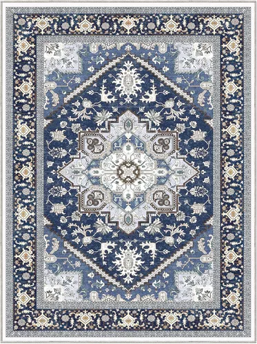 Vista 324 de OPPODREAM Alfombras suaves, pequeñas y lavables con parte trasera antideslizante, alfombra de cachemira sintética de pelo bajo, 2 x 3 pies, azul