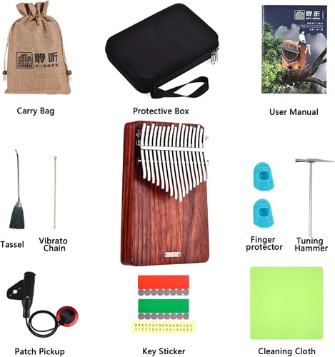 Vista 4 de LingTing Kalimba - Piano de pulgar de 17 teclas Mbira, regalo para adultos principiantes profesionales (LT-K17A, susurrador de viento)