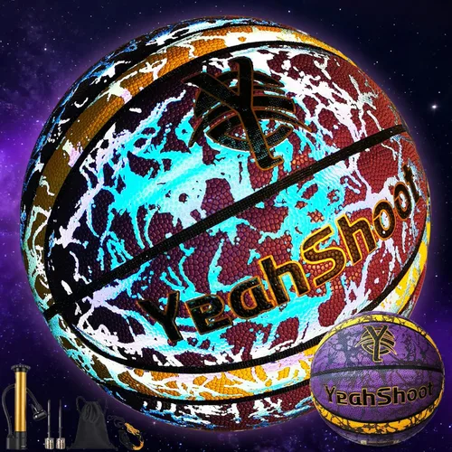 Vista 9 de Baloncesto brillante – Pelota iluminada para niños y jóvenes, holográfica reflectante y que brilla en la oscuridad, duradera y elegante para todas