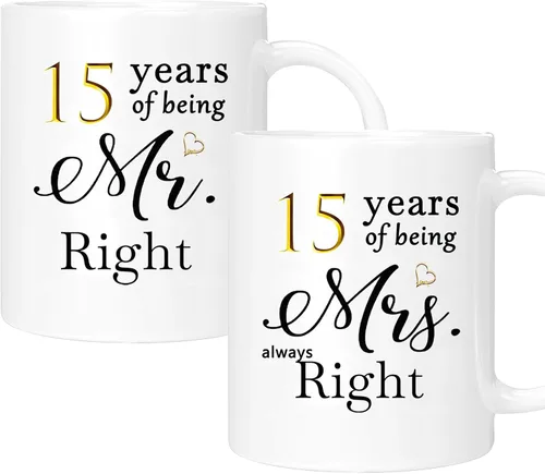 Vista 24 de Juego de 2 tazas de café para el 10º aniversario, regalos de boda para parejas, padres, hombres, mujeres, marido, esposa, él, ella, caja de regalo