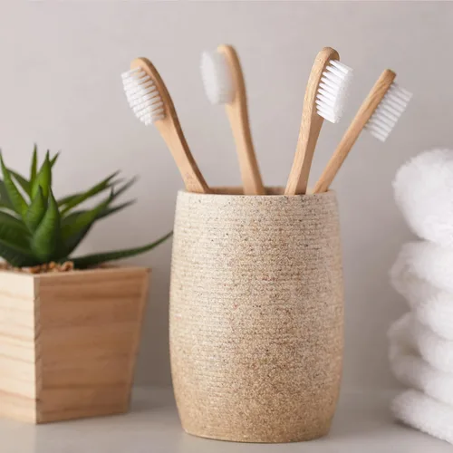 Vista 6 de Cepillo de dientes de madera de bambú natural, cerdas blancas suaves de 24k Organic- biodegradable, sin BPA, ecológico, respetuoso con el medio