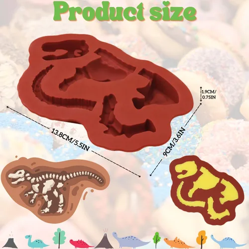 Vista 2 de Crethinkaty Moldes de silicona de dinosaurio para chocolate, huesos de dinosaurio, antiadherentes, de grado alimenticio, divertidos moldes