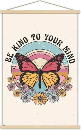 Vista 9 de Trends International Póster de pared Be Kind to Your Mind, 14.725 x 22.375 pulgadas, versión enmarcada de madera de granero