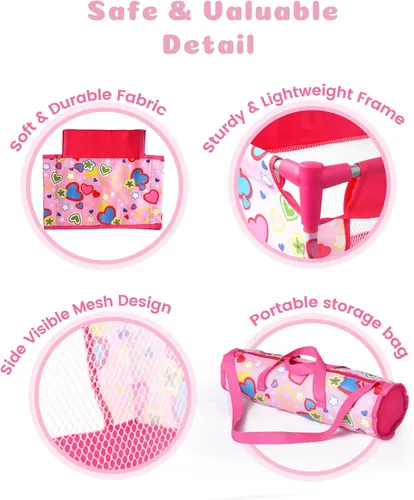 Vista 6 de BABESIDE Juego de cuna para muñecas de 18 pulgadas, cama de muñeca de bebé, cuna de juguete con bolsa de almacenamiento para accesorios de muñeca