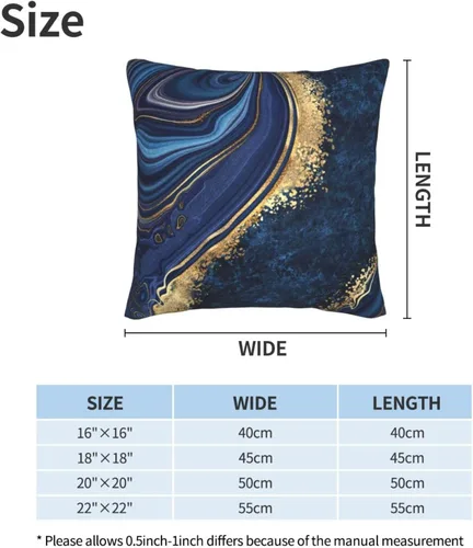 Vista 2 de Fiokroo Juego de 2 fundas de almohada con textura de mármol azul, fundas de almohada cuadradas para sofá, dormitorio, sala de estar, automóvil, 18 x