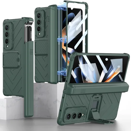 Vista 15 de Miimall Funda compatible con Samsung Galaxy Z Fold 4 con soporte para bolígrafo, protector de pantalla de vidrio templado integrado + función atril