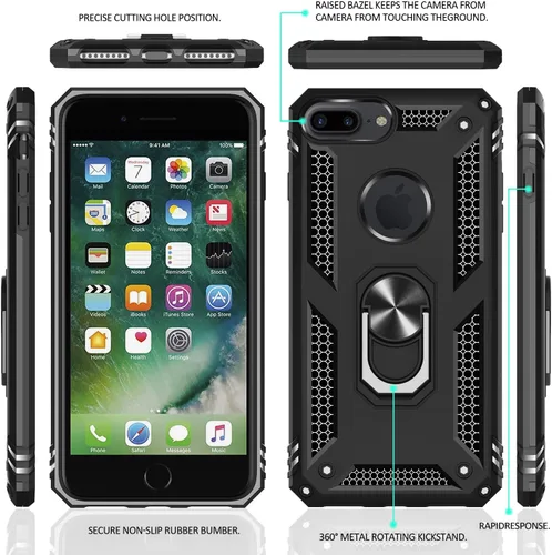 Vista 2 de Gritup Funda compatible con iPhone 6/6S/7/8 Plus con protector de pantalla HD, grado militar, a prueba de golpes, con anillo magnético para iPhone