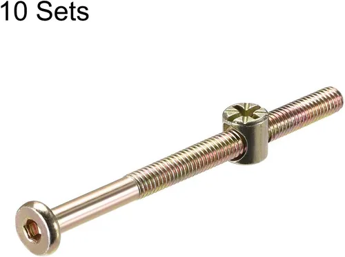 Vista 2 de uxcell M6 x 2.756 in muebles tornillos tuerca tuerca tornillo hexagonal con tuercas de barril Phillips-Ranurado medio hilo cinc 10