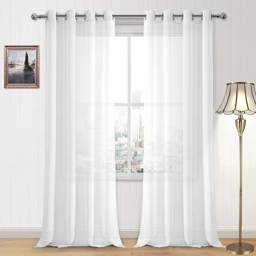 Vista 100 de DWCN Cortinas traslúcidas color verde frijol para sala de estar y dormitorio - Cortinas voile con aspecto de lino sintético con ojales en la parte