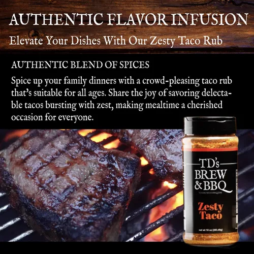 Vista 3 de TD's Brew & BBQ Zesty Taco Rub & Seasoning - BBQ Rub - Condimento para tacos - Estilo suroeste