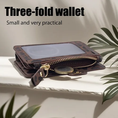 Vista 7 de Cartera con llavero, tarjetero con bloqueo RFID de piel, funda para tarjetas de crédito con cremallera para mujer