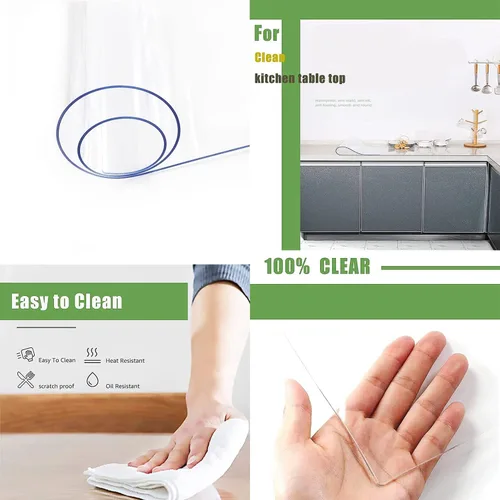 Vista 4 de Protector de mesa transparente de 0.079 pulgadas de grosor, paquete de 2 almohadillas de escritorio de PVC impermeables, 12 x 48 pulgadas, protector