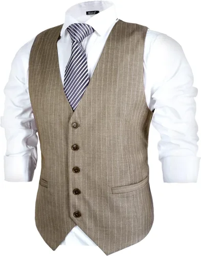Vista 3 de Alizeal Chaleco de traje de negocios a rayas para hombre, vestido formal, chaleco de esmoquin