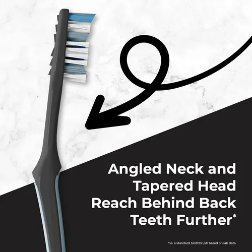 Vista 3 de REACH Cepillo de dientes de diseño avanzado con tapa de cepillo de dientes, cuello en ángulo, cerdas medianas de dos niveles, mango contorneado