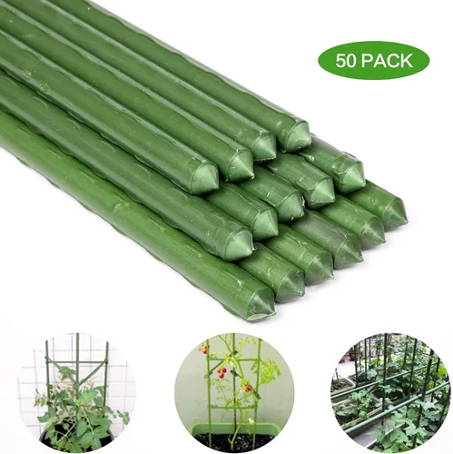 Vista 9 de Estacas de jardín de 60 pulgadas / 5 pies, 50 estacas para plantas, recubierto de plástico y tubo de acero, varillas de tomate resistentes