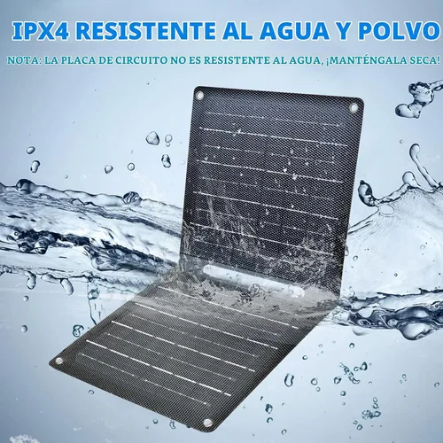 Vista 6 de Panel solar portátil con USB de 5 V para iPhone, banco de energía, ventilador, linterna, panel ETFE impermeable IPX4 de 10 W, cargador solar
