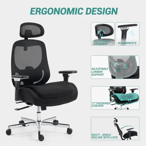 Vista 7 de Ergonomic Office Chair with Headrest, High Back Home Office Desk Chair with Armrests and Adjustable Lumbar Support, Computer Chair for Home/Office