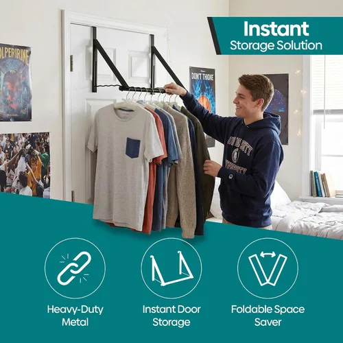 Vista 4 de HOLDN' STORAGE Colgador para colgar sobre la puerta, organizador plegable para colgar ropa, abrigos y toallas, ideal para dormitorios, lavandería