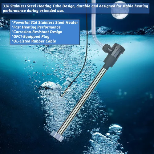 Vista 2 de Calentador de agua de inmersión de 3000 W, 240 V, bañera de hidromasaje y piscina inflable, calentador de agua sumergible eléctrico portátil