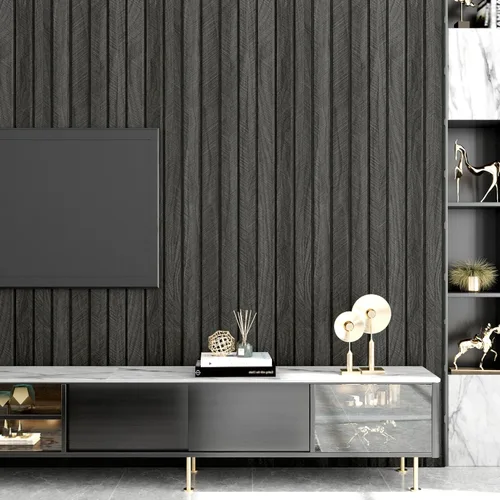 Vista 6 de Wallercity Paneles de madera 3D gris/negro para paredes, paneles de pared de listones de madera autoadhesivos para dormitorio, baño, panel de pared