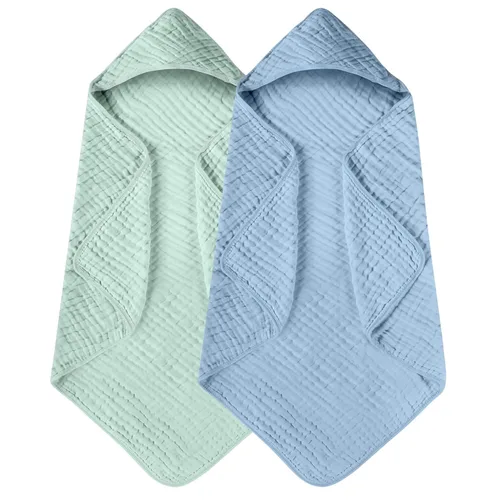 Vista 8 de Yoofoss - Paquete de 2 toallas de baño con capucha, 100% de muselina de algodón, para bebés y niños pequeños, suaves y absorbentes, esenciales