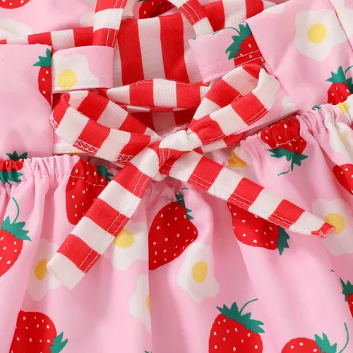 Vista 6 de Falda de verano para niñas pequeñas, vestido sin espalda con tirantes y estampado de helado Fresa