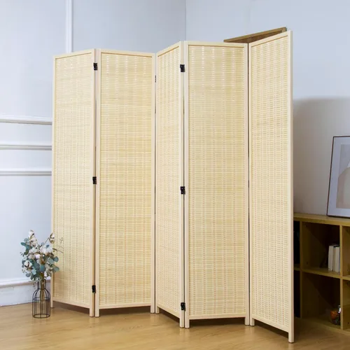 Vista 13 de 3 Panel Bamboo Room Divider for Home & Office, 5.6 ft Tall Folding Partition Wall in Natural Beige, Double-Sided Privacy Screen for Room Separation