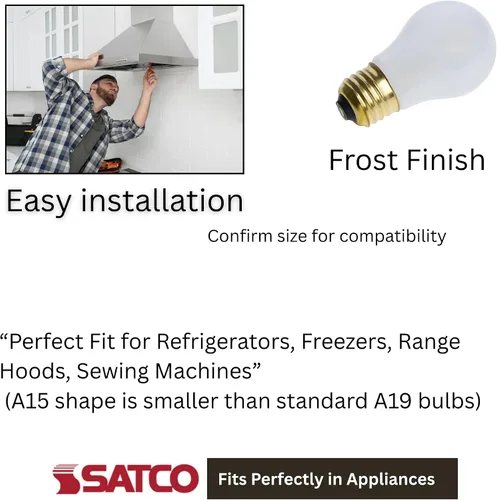 Vista 4 de Satco S4881-40 W A15 - Bombillas incandescentes regulables para electrodomésticos pequeños, a prueba de roturas, 130 voltios, base E26 de 2700 K
