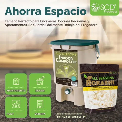 Vista 4 de Kit de inicio para Compostera de interior All Seasons - Dos cubos de compostaje de tamaño familiar para encimera de cocina y Bokashi Bran Starter 5