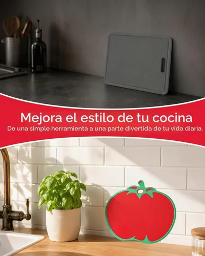 Vista 5 de Kichvoe Tabla de cortar con forma de tomate – Tabla de cortar alimentos de cocina de plástico para verduras, frutas, queso, carne Tapete de corte