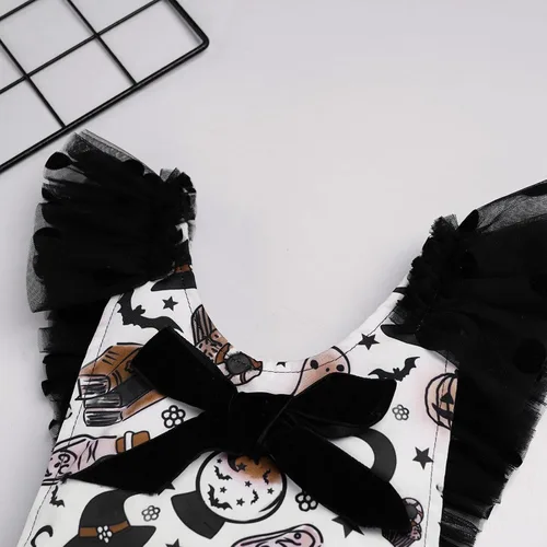 Vista 4 de IMEKIS Traje de fantasma de Halloween para niña recién nacida, mameluco de una pieza, disfraz de cosplay, sesión de fotos de cumpleaños