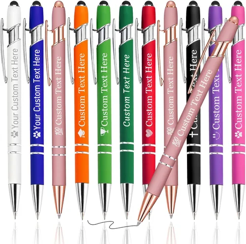 Vista 19 de Bolígrafo personalizado, 1 unidad, bolígrafo personalizado con logotipo de mensaje de nombre comercial grabado, lápiz digital de tinta negra suave