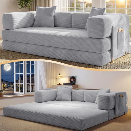 Vista 12 de Sofá cama tipo futón convertible de 78.8 pulgadas, sofá deshuesado Negro