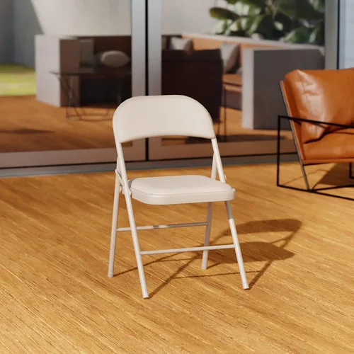 Vista 2 de Juego de 4 sillas plegables de vinilo beige con asiento acolchado
