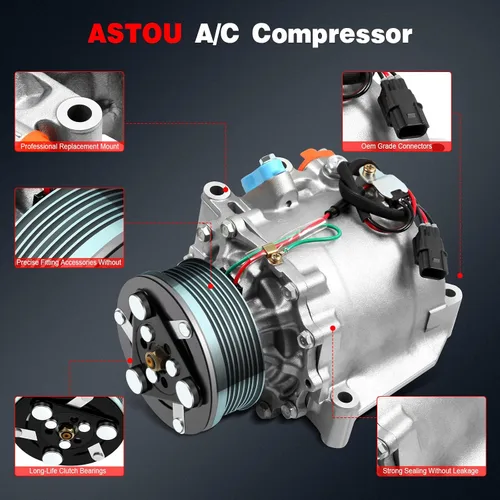 Vista 4 de Compresor compatible con Honda para Civic 1.8L 2006-2011 Aire acondicionado Compresor y embrague Reemplazar 4918