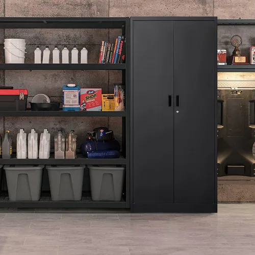 Vista 61 de BESFUR Armarios de almacenamiento de metal con estantes y puertas, armario de almacenamiento con cerradura de 36" de altura para oficina en casa