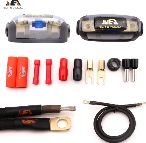 Vista 7 de Elite Audio EA-PROK8 + EA-PRO617 Pro Series Kit de cableado de amplificador con combo RCA de 6 canales, 1000 W de potencia máxima, 8GA, cable