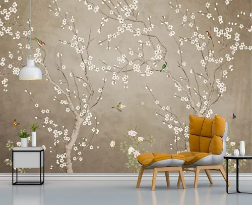 Vista 10 de Papel pintado 3D de flores doradas en relieve para dormitorio, 103 x 69 pulgadas