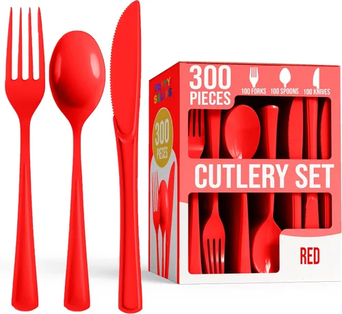 Vista 10 de Party Solids - Juego de cubiertos de plástico negro resistente de 300 piezas, cubiertos desechables negros resistentes, juegos de utensilios, 100