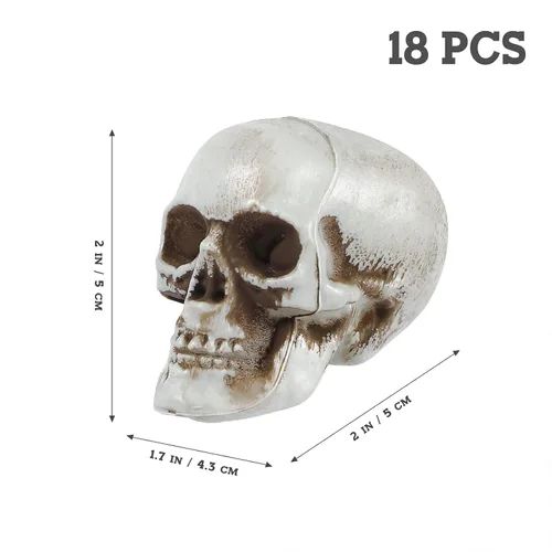 Vista 6 de NUOBESTY 18 piezas de mini cráneo modelo de calavera de plástico, decoraciones de esqueleto, decoración de hueso, accesorios de broma, cabezas