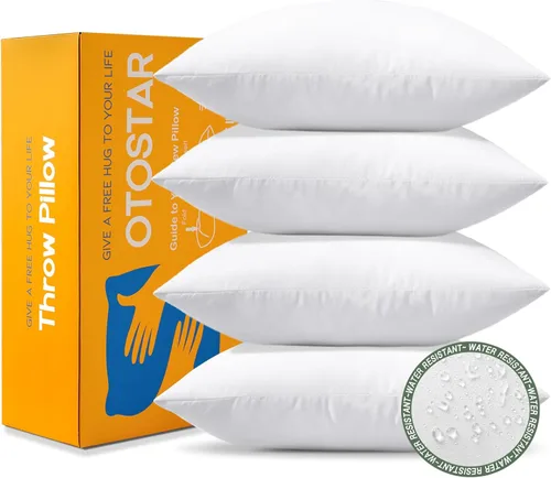 Vista 10 de OTOSTAR Paquete de 4 almohadas impermeables de alta calidad, 20 x 20 pulgadas, rellenos de almohada decorativos a rayas para exteriores, rellenos
