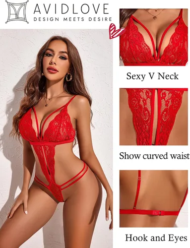 Vista 2 de Avidlove body, lencería de una pieza para mujer, con cuello en V profundo, babydoll, ropa