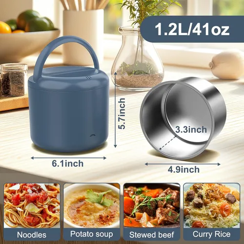 Vista 5 de Herrfilk Fiambrera Eléctrica Calentadora de Alimentos, 1.2L/41oz Fiambreras Térmicas para Adultos, Calentador de Alimentos Portátil de 12V/24V/110V