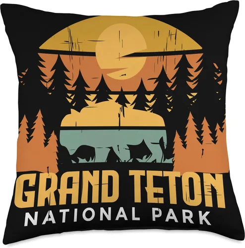 Vista 5 de Grand Teton Wyoming National Park Souvenir Hiking Grand Teton Camping National Park Souvenir Wyoming Buffalo - Almohada de 16 x 16 pulgadas
