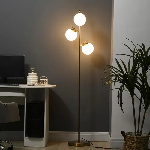 Vista 12 de HOMCOM Lámpara de pie moderna con estantes e iluminación ambiental dual Negro