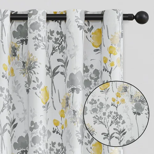 Vista 11 de Cortinas opacas 100% opacas con flores de 54 pulgadas de largo, color azul mixto para oscurecer la habitación, paneles de cortina para dormitorio