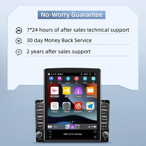 Vista 8 de [2G+64G] Android 13 Doble Din Vertical Estéreo para Coche con Carplay Inalámbrico/con Cable y Android Auto, 9.7 pulgadas Pantalla Táctil Unidad