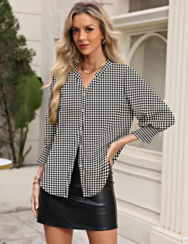 Vista 3 de LOMON Camisas con botones para mujer, manga 3/4, blusas casuales de negocios, blusas de verano 2026