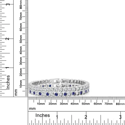 Vista 5 de Gem Stone King 2 Piece Round White Cubic Zirconia and Simulated Blue Sapphire Set of 2 Tennis Bracelets for Women 4.50 Ct Each, 7 Inch Length